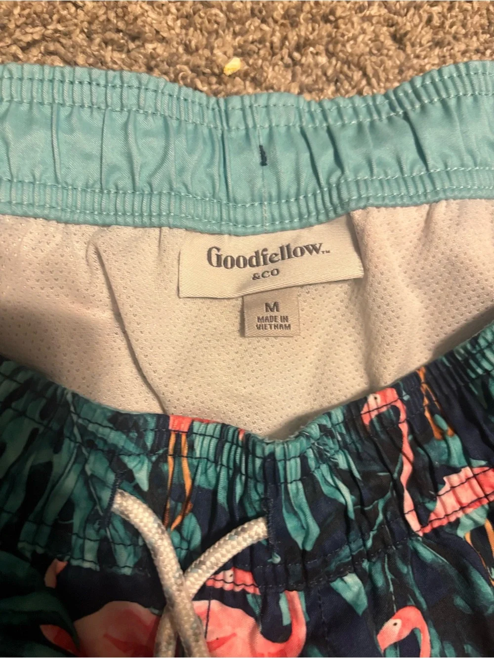Goodfellow & Co Navy Swim Trunks with Pink Flamingo Print